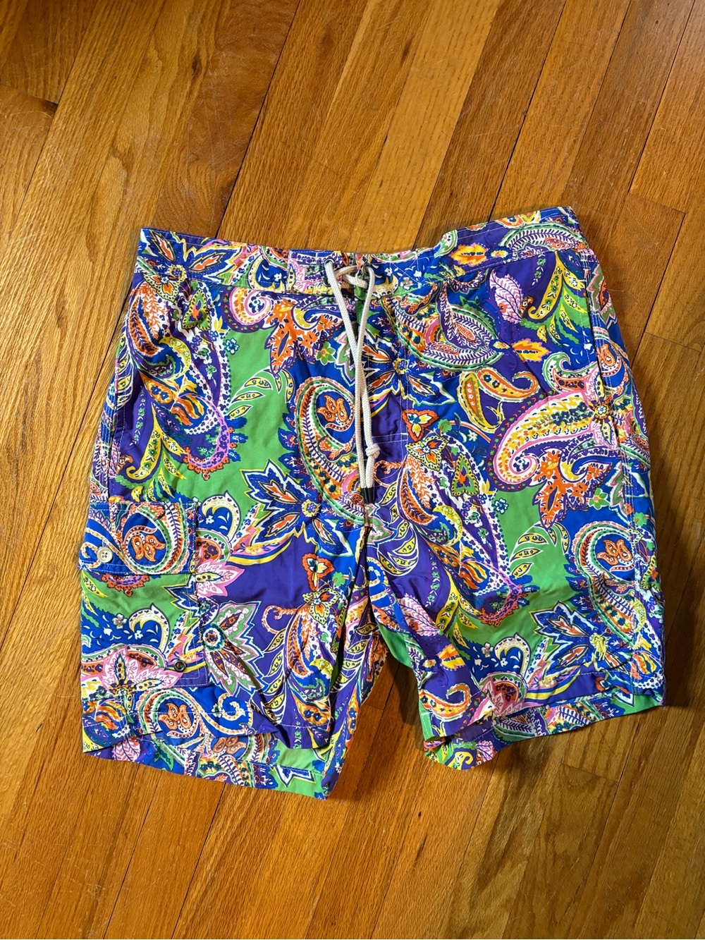 Polo Men's Multicolor Paisley Swim Trunks - Vibrant Green & Purple